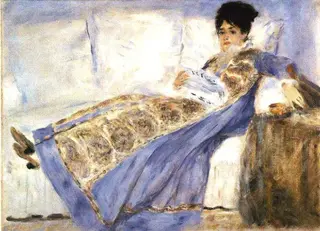Madame Monet Reading Le Figaro, by Pierre-Auguste Renoir, 1874