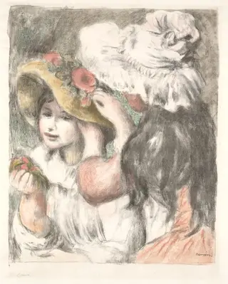 Pinning the Hat, by Pierre-Auguste Renoir