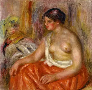 Seated Woman with Bared Breast, by Pierre-Auguste Renoir