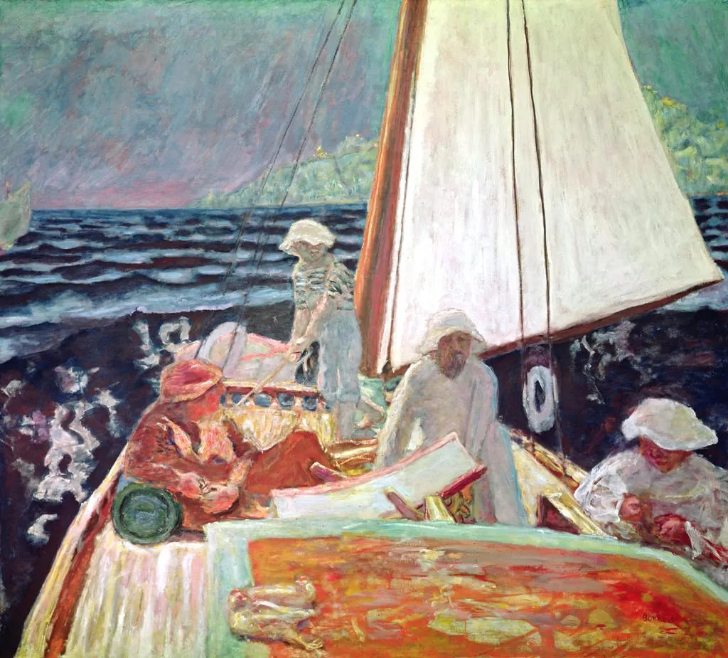 Signac and his friends in boat, by Pierre Bonnard, oil, 1914