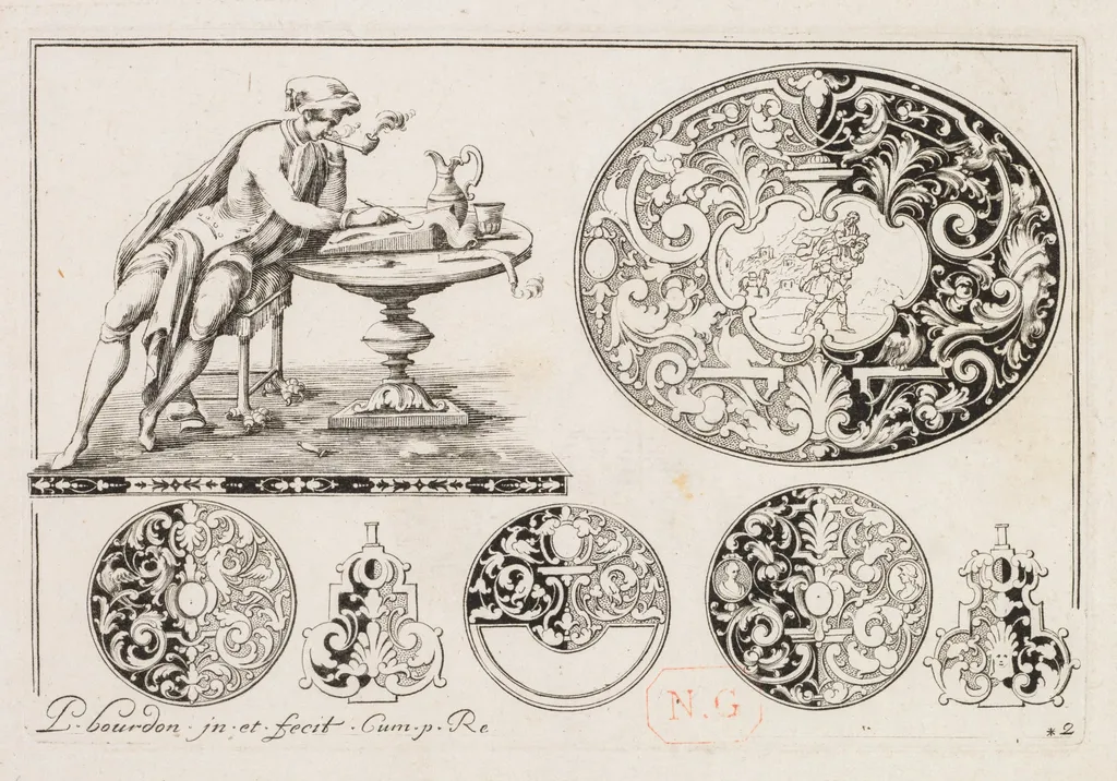 # 2 From " Livre second Cesais de Graubre "
Second book of Engraved Design, by Pierre Bourdon, 1703