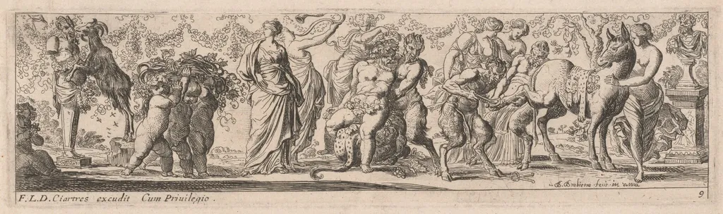 Drunken Silenus, by Pierre Brebiette, ink, 1626