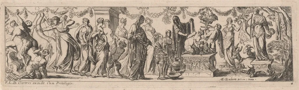 Female Satyr with Children on an Altar, by Pierre Brebiette, ink, 1626