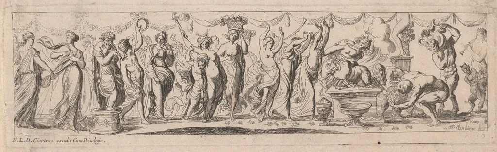 Sacrifice of a Satyr, by Pierre Brebiette, ink, 1626
