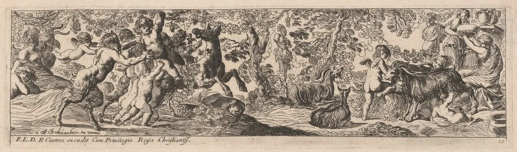 Satyrs and Putti Playing with Animals, by Pierre Brebiette, ink, 1626