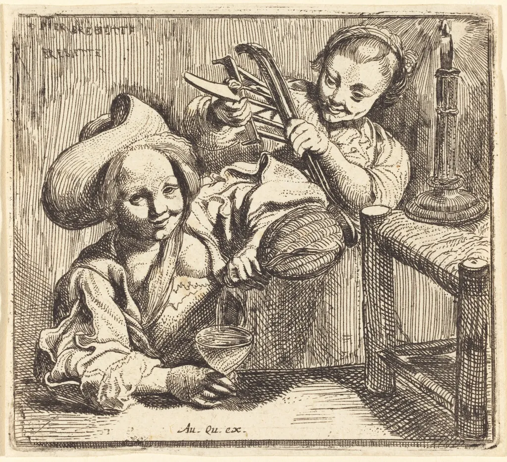 The Little Girls' Tavern, by Pierre Brebiette, ink, 1620