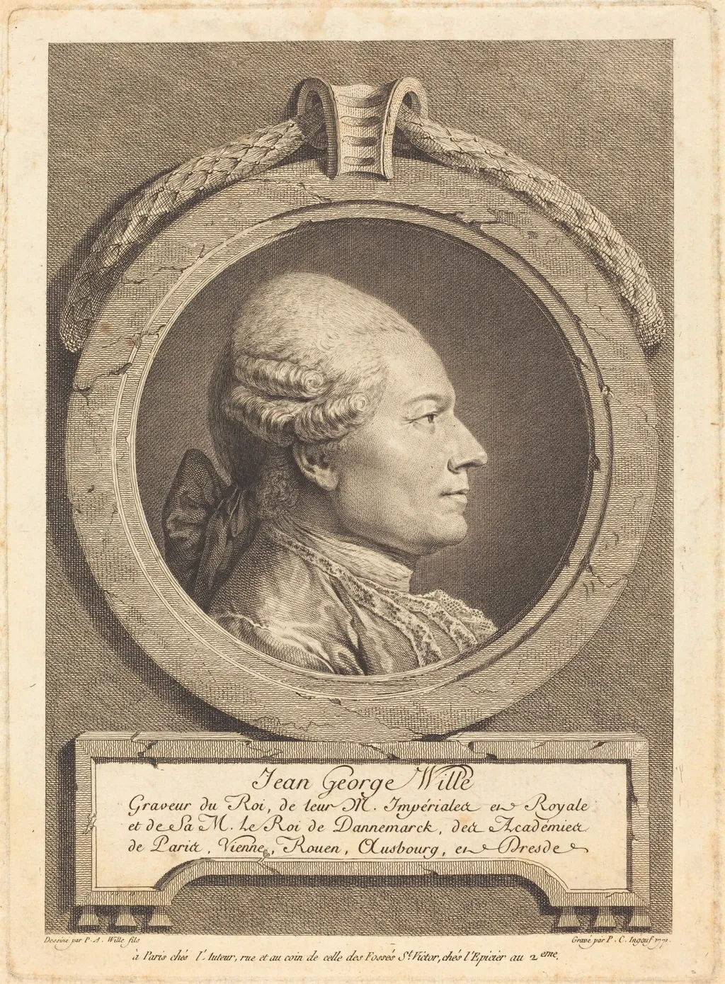 Jean George Wille, by Pierre-Charles Ingouf, ink, 1771
