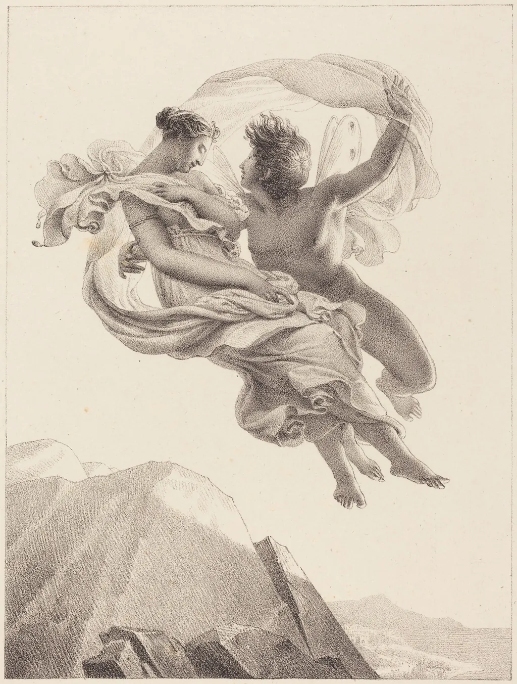 Zephyr and Psyche, by Pierre Claude François Delorme, crayon, 1820