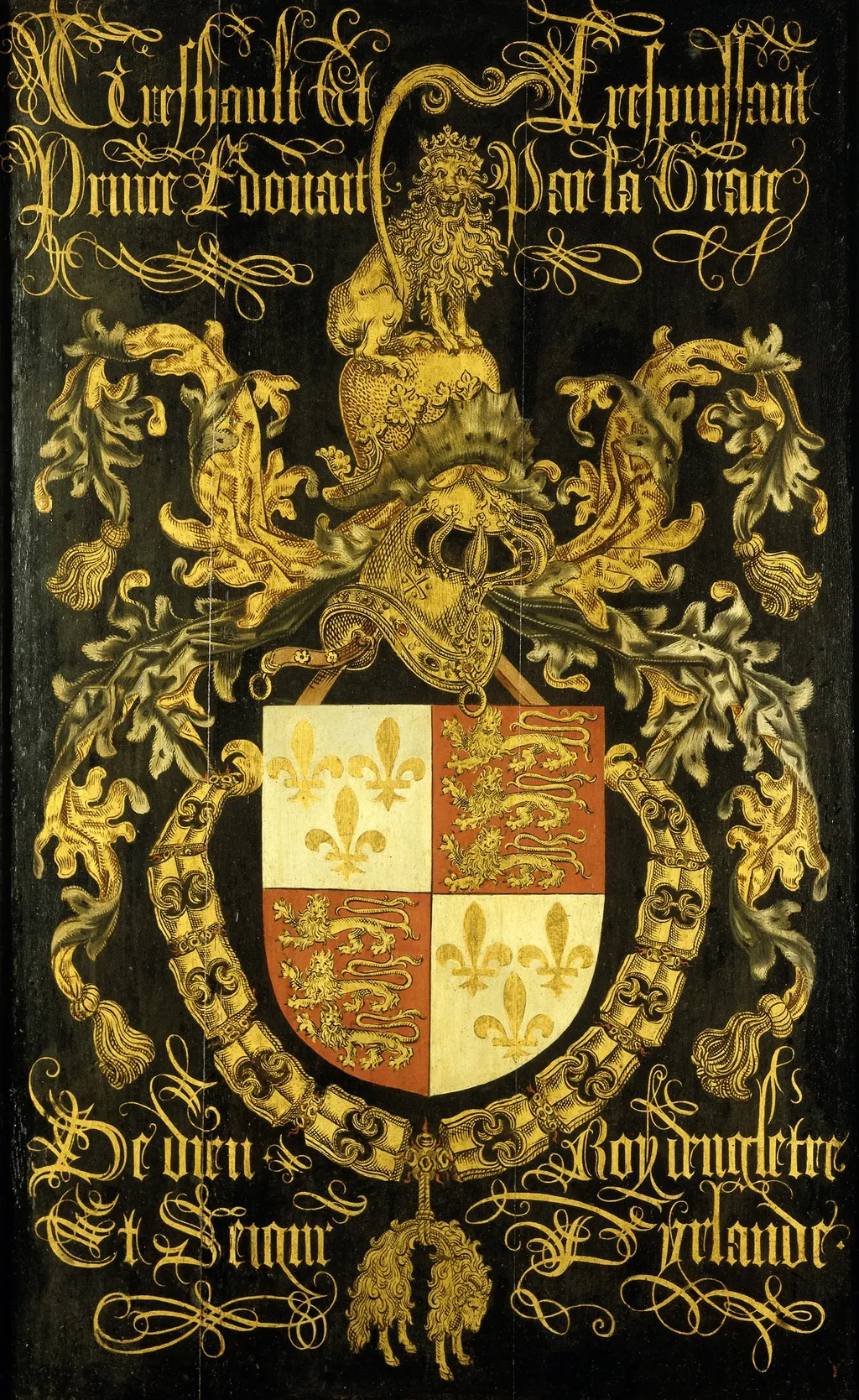 Shield of Edward IV (1442-1483), king of England, in his capacity as knight in the Order of the Golden Fleece, by Pierre Coustain, oil