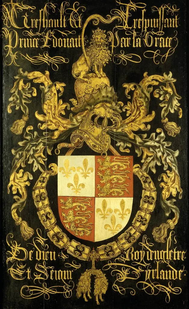 Shield of Edward IV (1442-1483), king of England, in his capacity as knight in the Order of the Golden Fleece, by Pierre Coustain