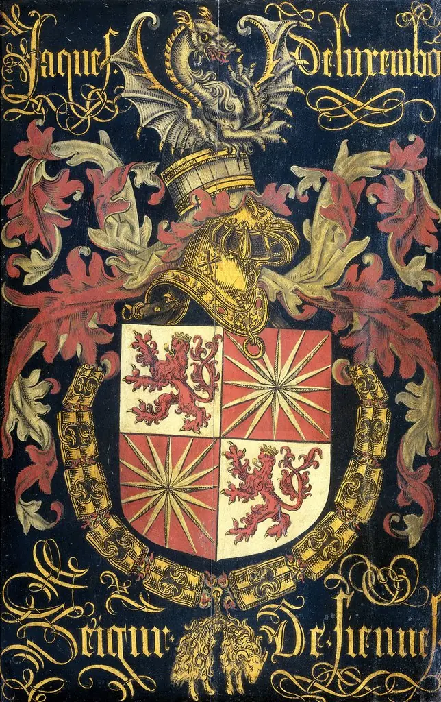 Shield of Jacob of Luxemburg (after 1441-1488), Lord of Fiennes, in his capacity as knight of the Order of the Golden Fleece, by Pierre Coustain