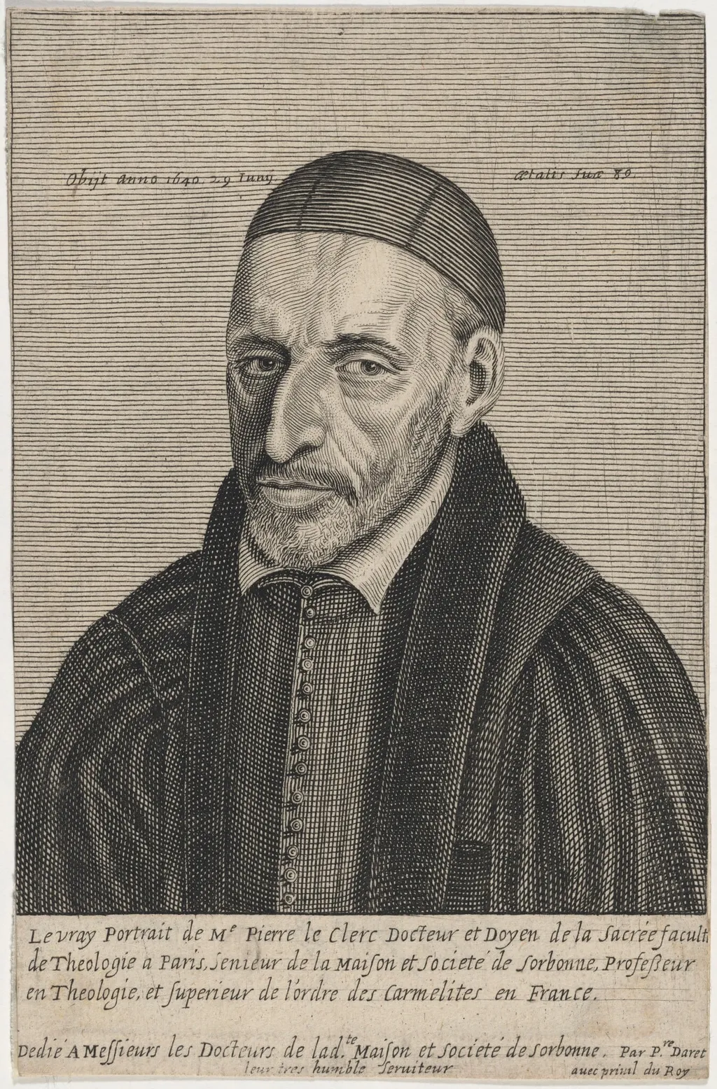 Pierre le Clerc, Doctor of Theology in Paris, by Pierre Daret de Cazeneuve, ink, 1641