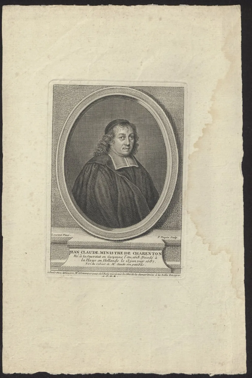 Portrait of Jean Claude, Ministre de Charenton, by Pierre, Dupin, unspecified, 1750