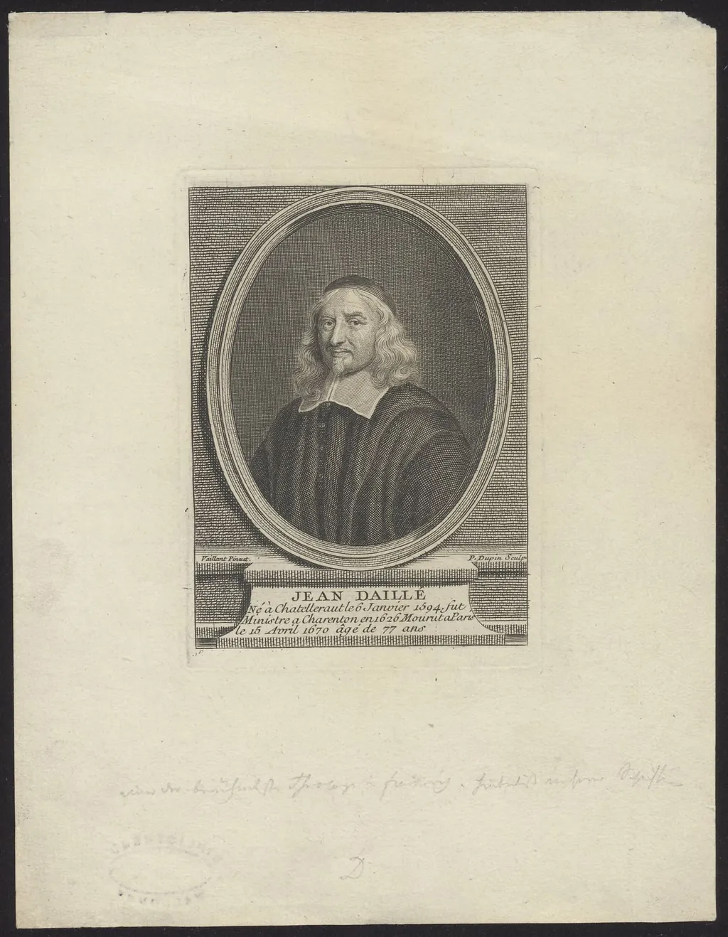 Portrait of Johannes Dallaeus/ Jean Daillé, by Pierre, Dupin, unspecified, 1750