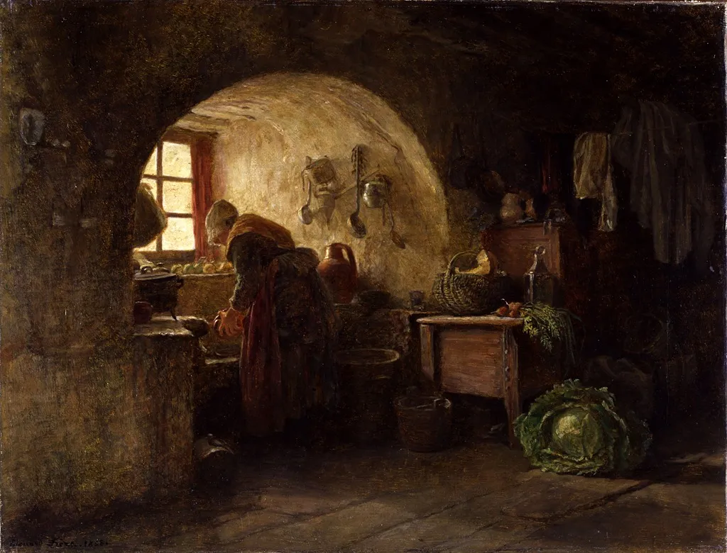 Preparing Dinner, by Pierre Édouard Frère, oil, 1858