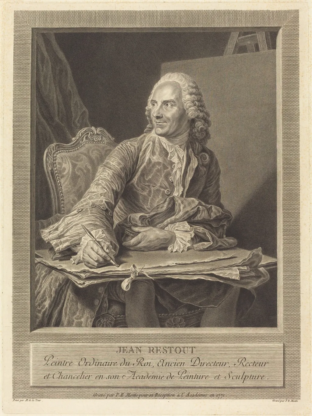 Jean Restout, by Pierre Etienne Moitte, ink, 1771