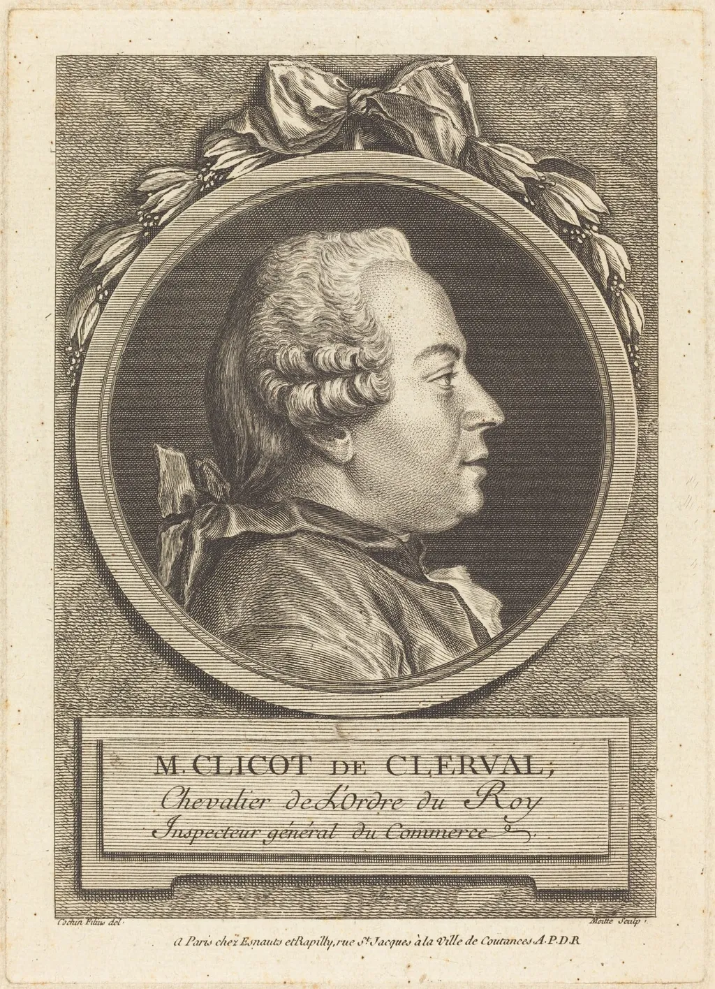 M. Clicot de Clerval, by Pierre Etienne Moitte, ink, 1751