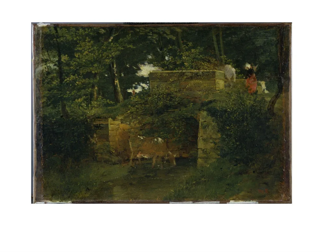 Pont de Batignies in the Forest of Compiègne, by Pierre-Etienne-Théodore Rousseau, oil, 1826