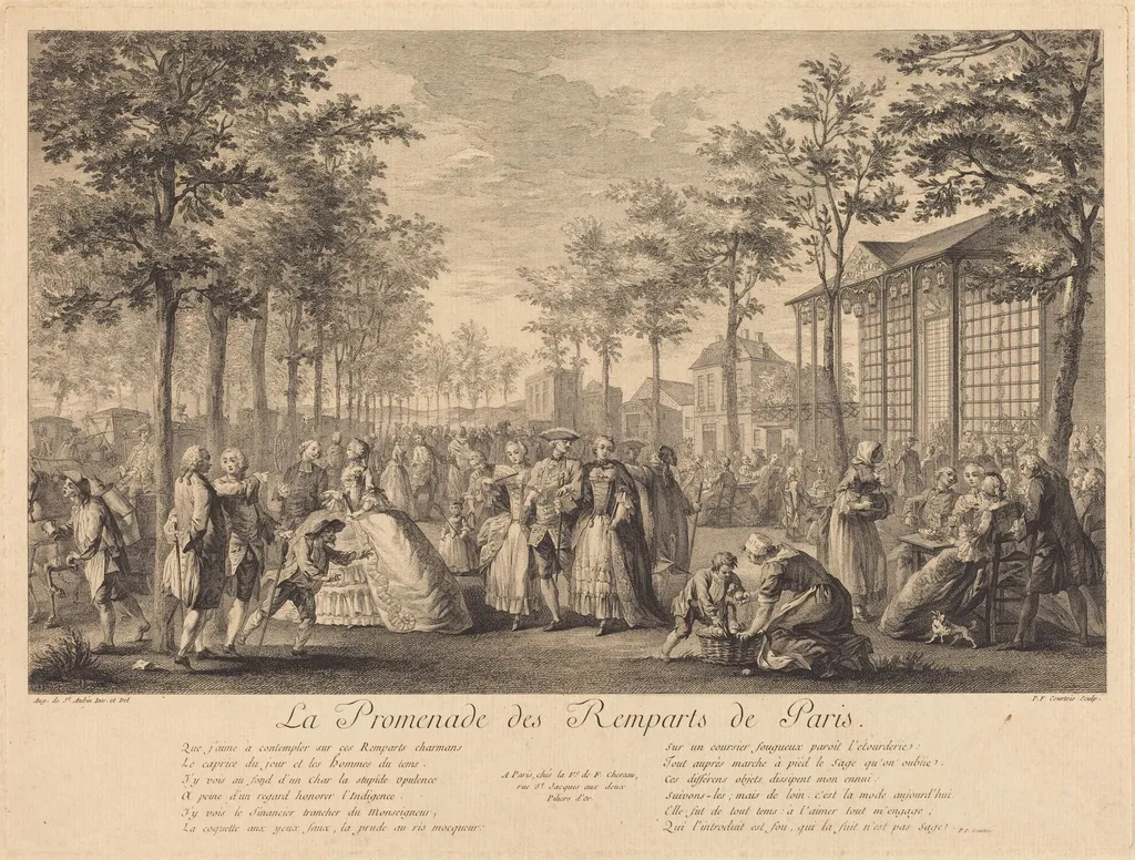 La promenade des remparts de Paris, by Pierre-Francois Courtois, ink, 1760