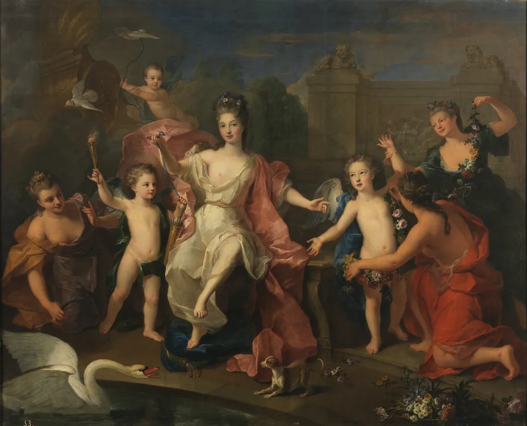 The Duchess of Burgundy with her two sons, the Dukes of Brittany and Anjou (future Louis XV), by Pierre Gobert, oil, 1712