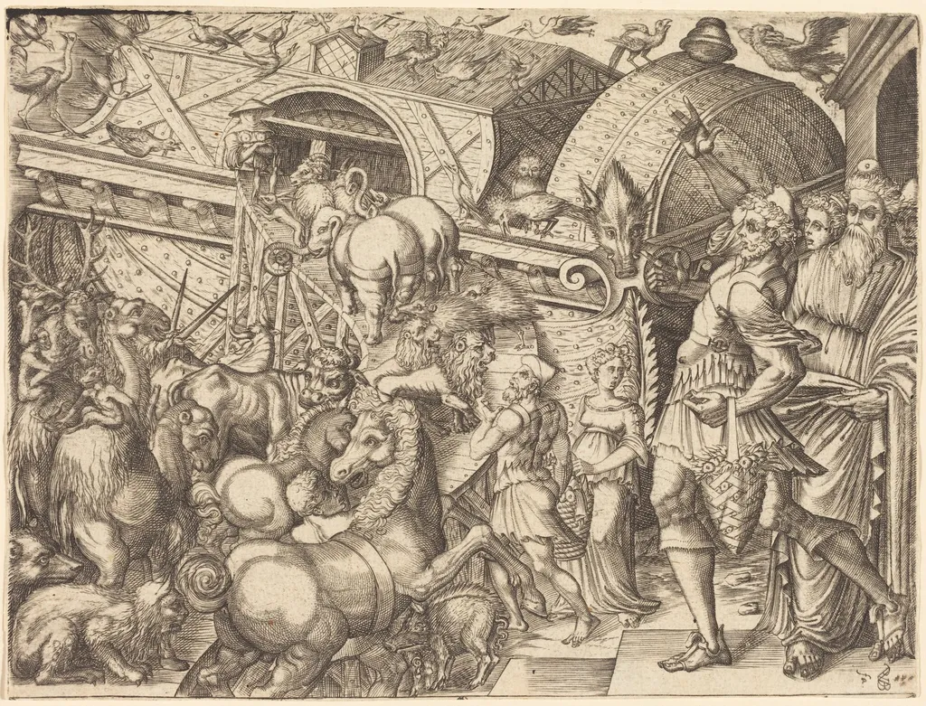 Noah's Ark, by Pierre II Woeiriot de Bouzey, ink, 1566