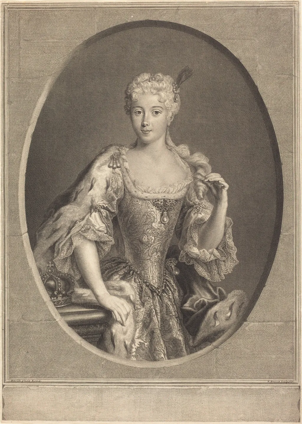 Maria Klementyna Sobieska, by Pierre-Imbert Drevet, ink, 1720