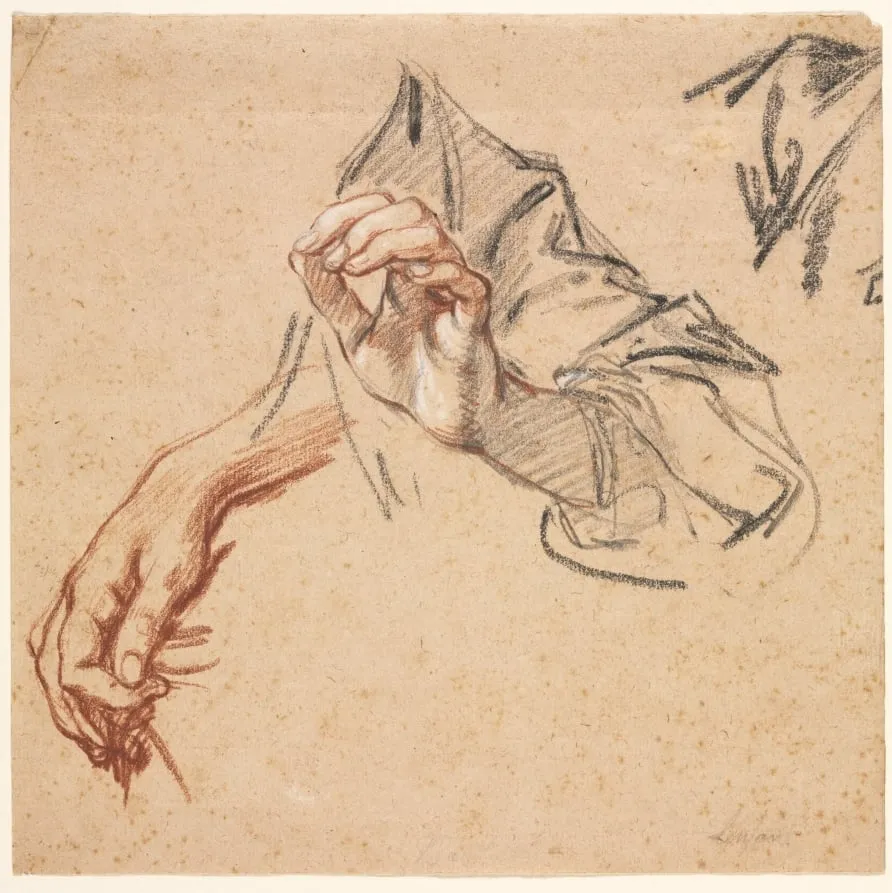 Study of Hands (recto), by Pierre L'Enfant, 1704