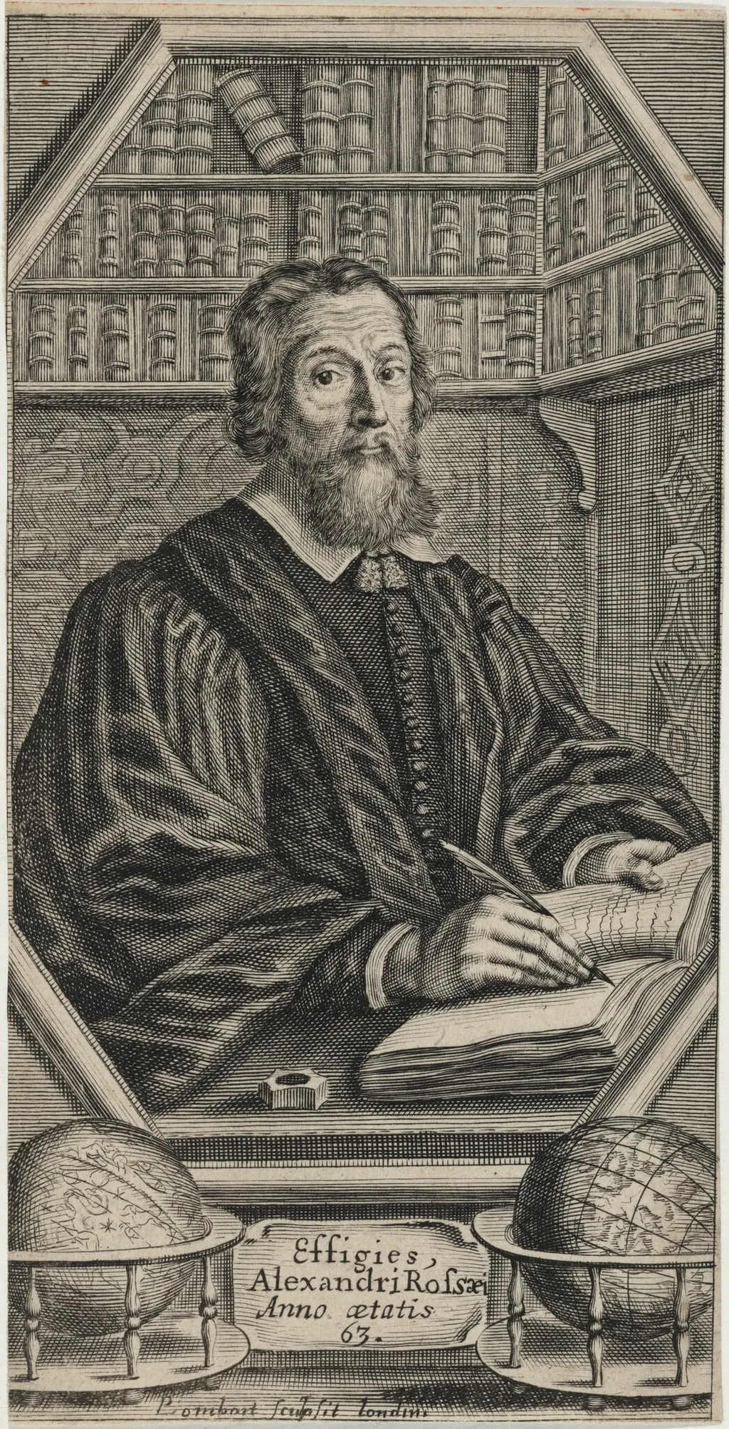 Alexander, Chaplain to Charles I, Author, by Pierre Lombard, ink, 1647