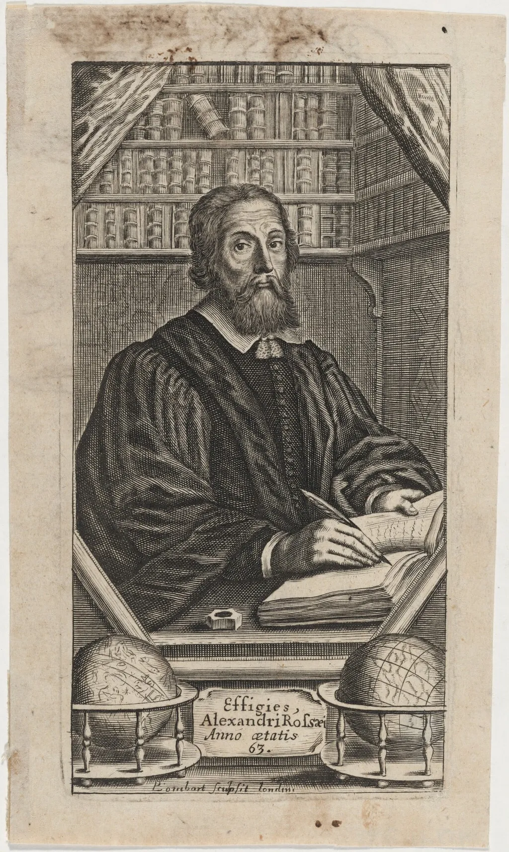 Alexander Ross, Chaplain to Charles I, by Pierre Lombard, ink, 1653