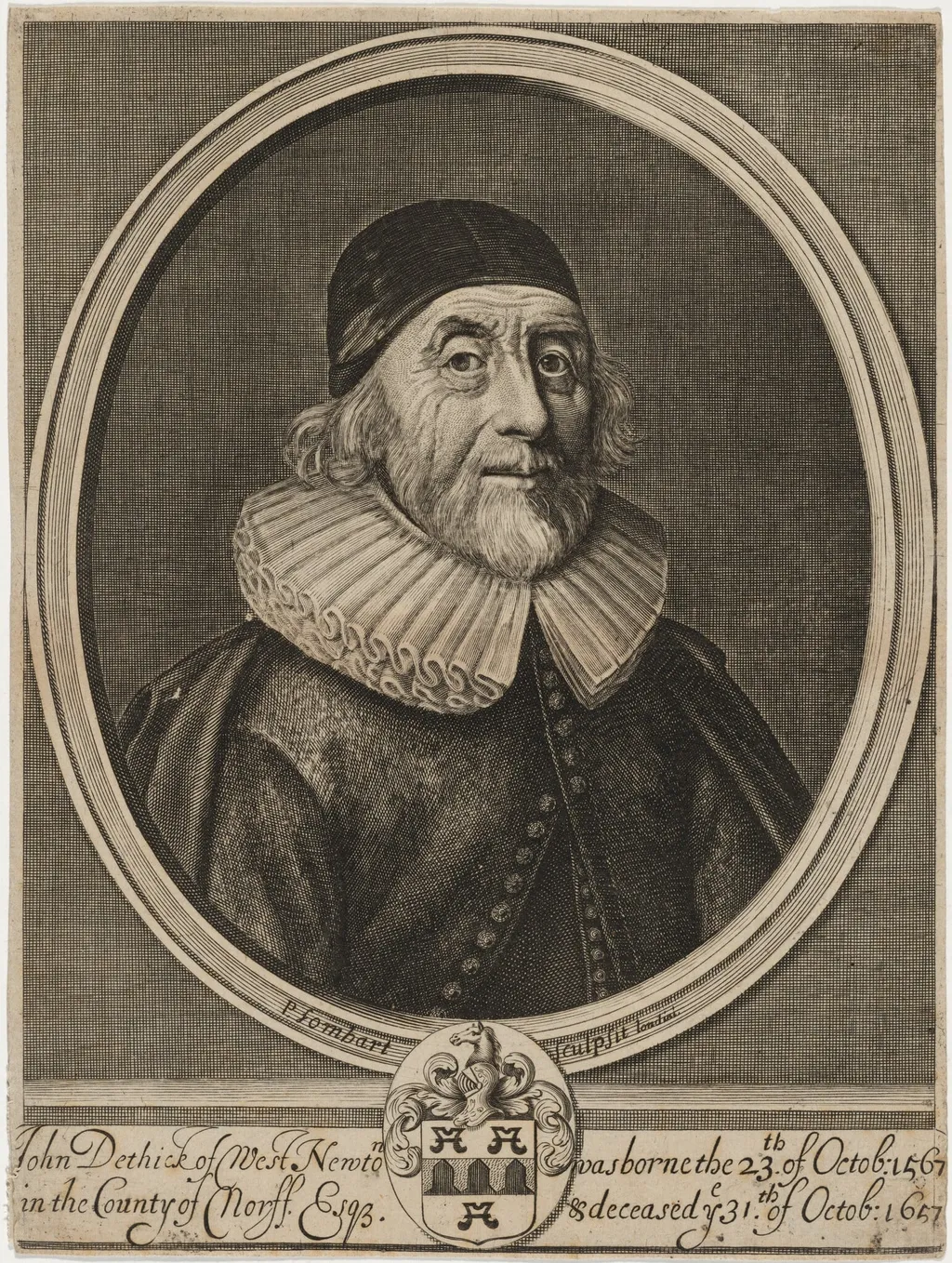 John Dethick, by Pierre Lombard, ink, 1647