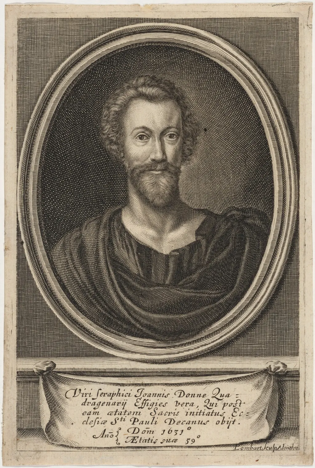 John Donne, Poet, by Pierre Lombard, ink, 1647