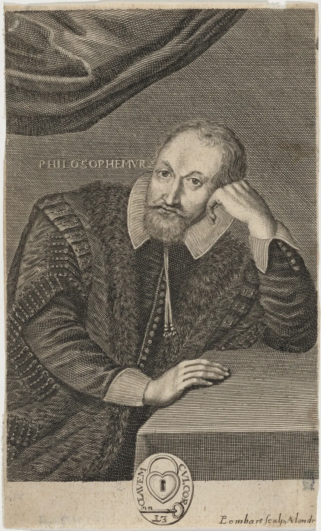 Sir Henry Wotton, Diplomatist and Poet, by Pierre Lombard, ink, 1654