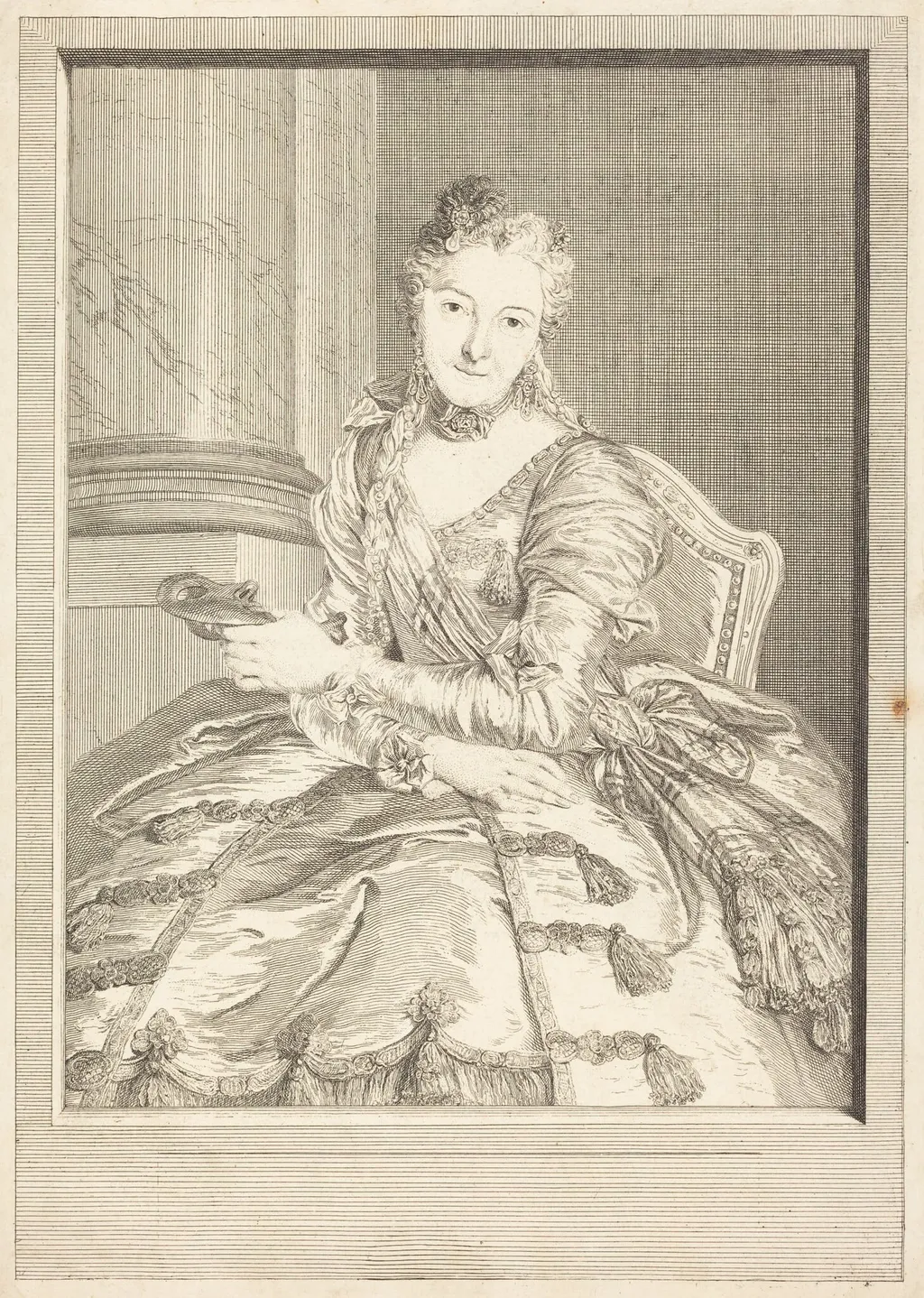 Mme. de M ... en habit de bal, by Pierre Louis de Surugue, ink, 1746
