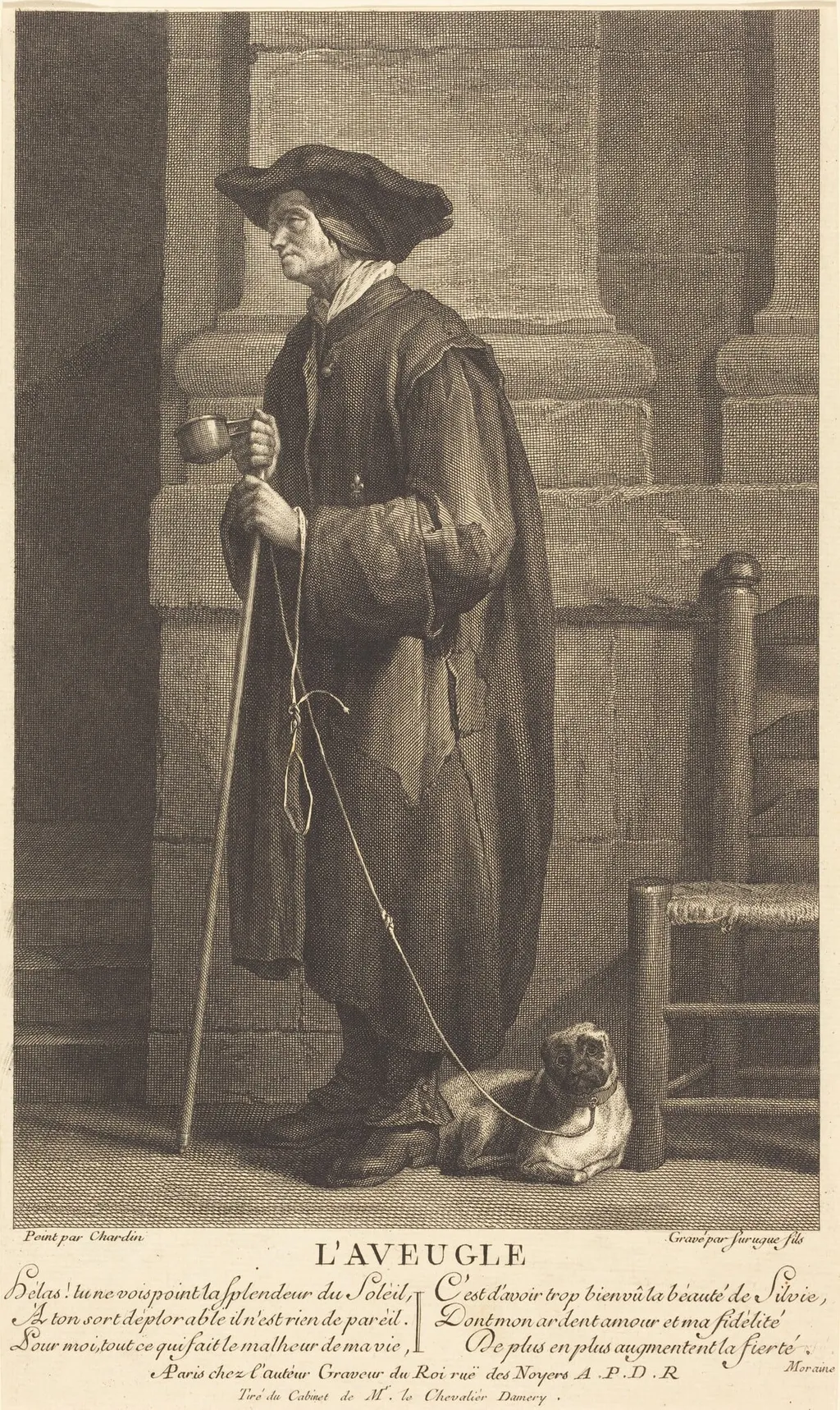 The Blind Beggar, by Pierre Louis de Surugue, ink, 1741