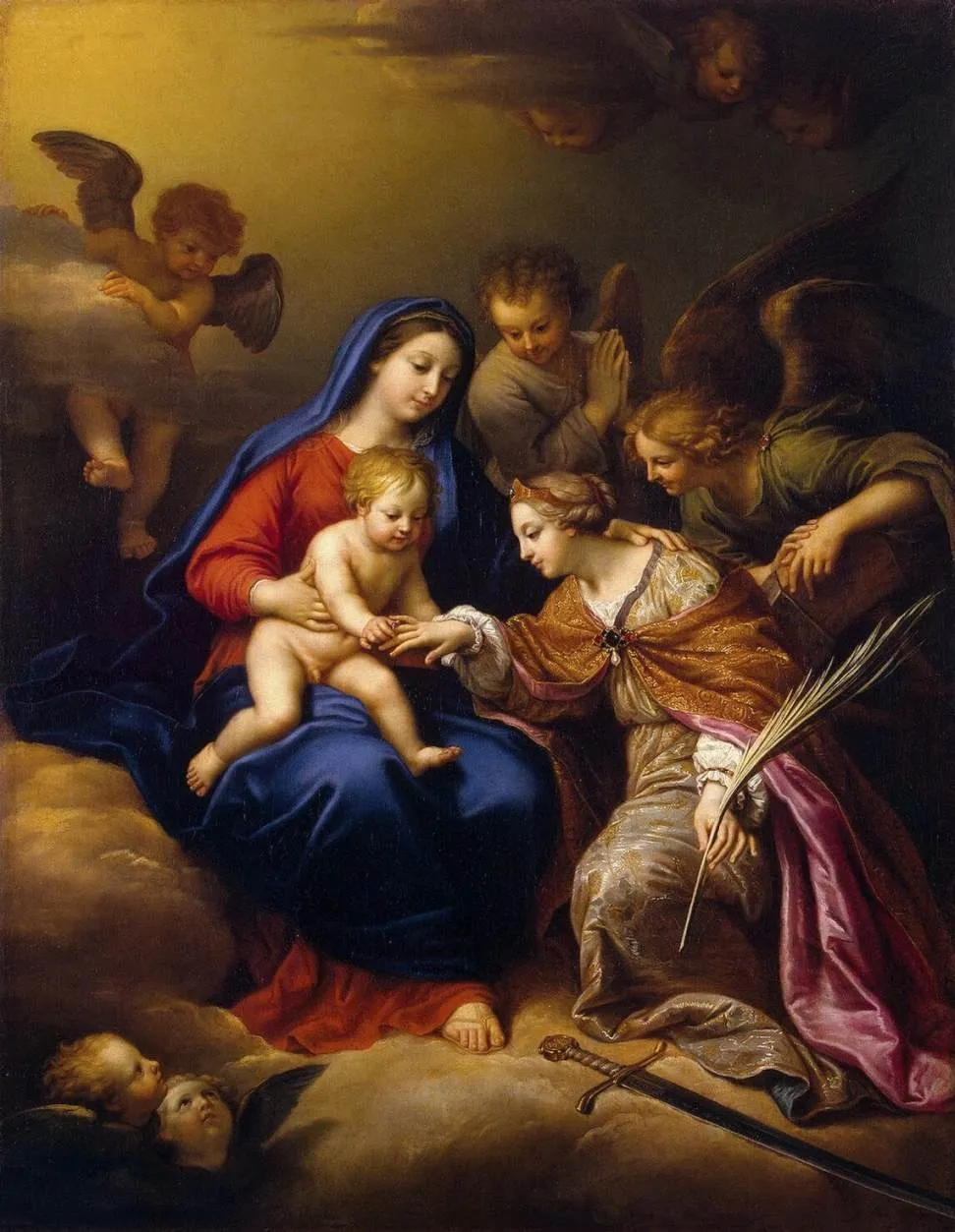 Le Mariage mystique de sainte Catherine (Mystic Marriage of St Catherine), by Pierre Mignard I, oil, 1669