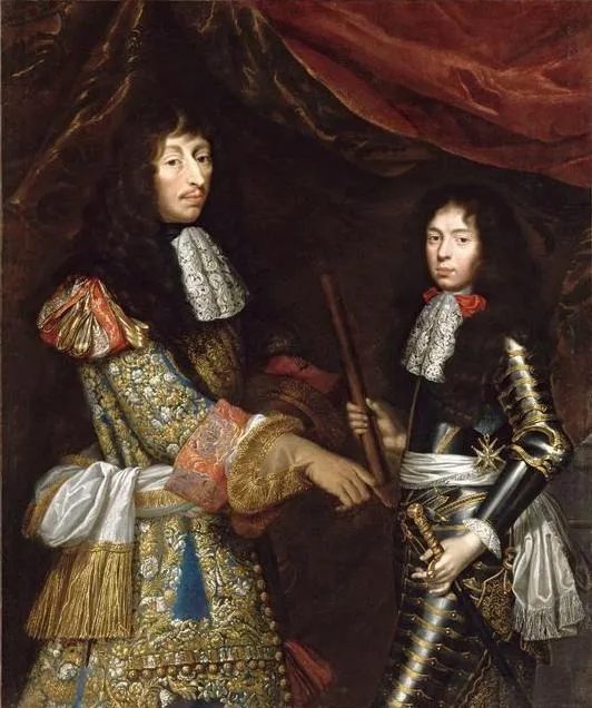 Louis II de Bourbon Condé and his son Henri-Jules, Duke of Enghien, by Pierre Mignard I, oil, 1664