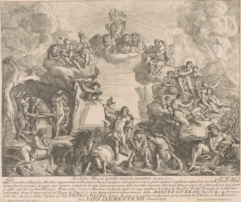 The Prima Macchina for the Chinea of 1738: Allegory of Regal Providence, by Pierre Parrocel, ink, 1738