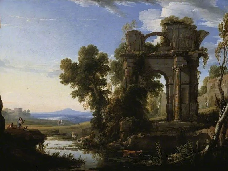Landscape with classical ruins, by Pierre Patel, oil, 1640