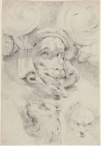 Ornamental Sketches with Grotesque Masks, by Pierre Puget