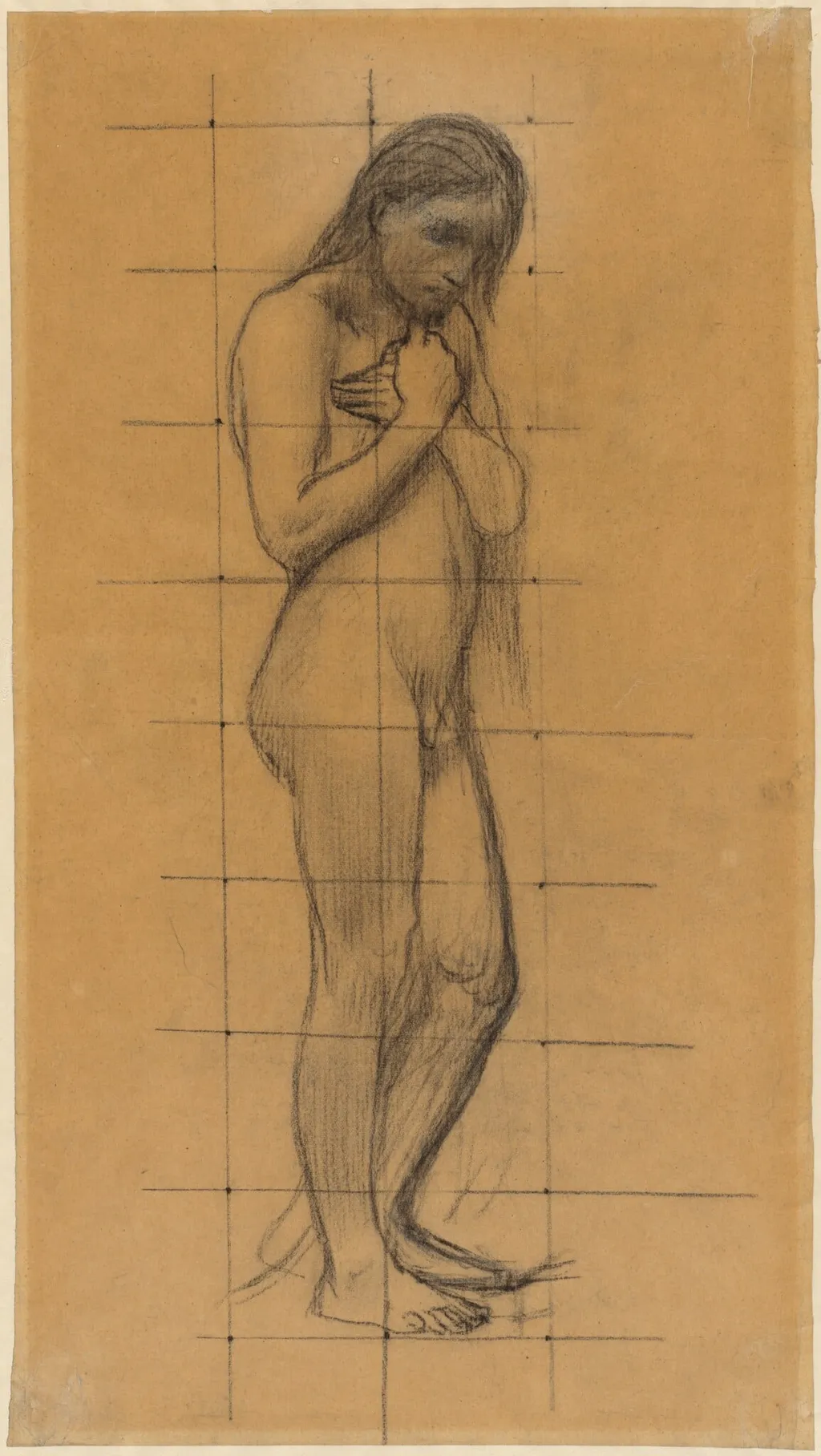 A Standing Male Nude, by Pierre Puvis de Chavannes, chalk, 1879