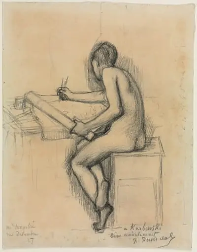 Study of a Seated Nude Female Model Drawing, by Pierre Puvis de Chavannes