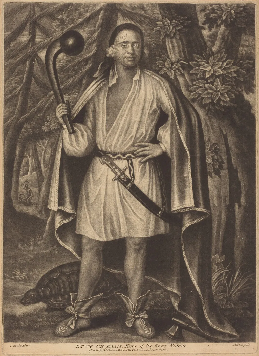 Etow oh Koam, King of the River Nation, by Pierre Simon II, ink, 1780