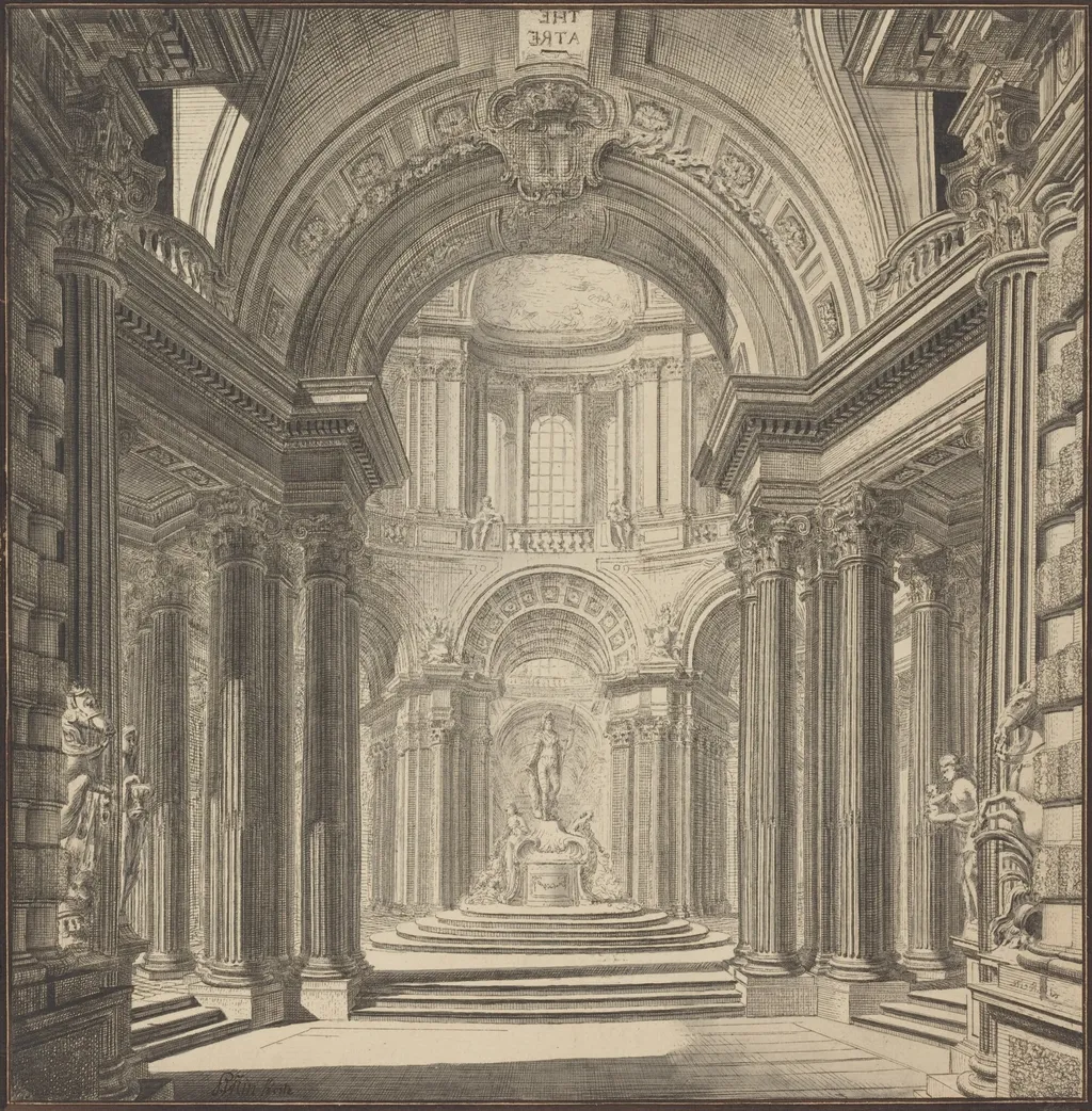 Interior of a Temple, by Pierre Varin, ink, 1750