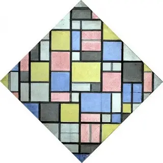 Compositie met raster 6: ruit, compositie met kleuren — Piet Mondrian