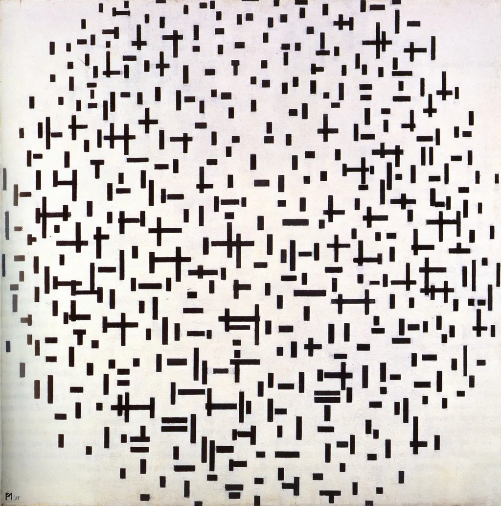 Composition in line, second state, by Piet Mondrian, oil, 1916