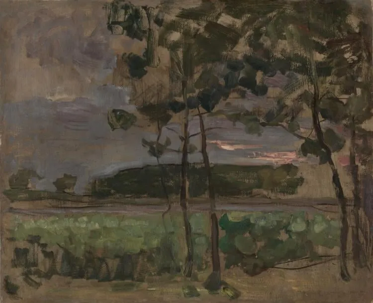 Field with Young Trees in the Foreground, by Piet Mondrian, unspecified, 1907