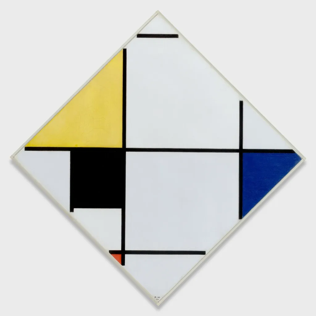 Lozenge Composition with Yellow, Black, Blue, Red, and Gray, by Piet Mondrian, oil, 1921