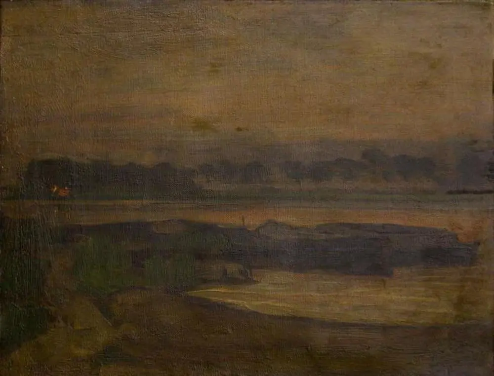 On Ouderkerkerdijk near the Omval in the evening II, by Piet Mondrian