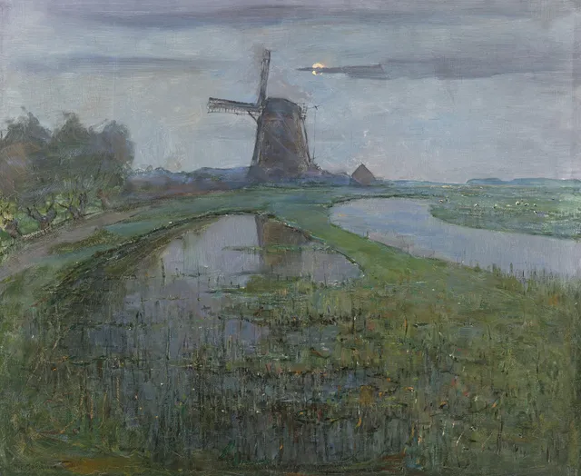 Oostzijdse Mill along the River Gein by Moonlight — American Abstract Artists