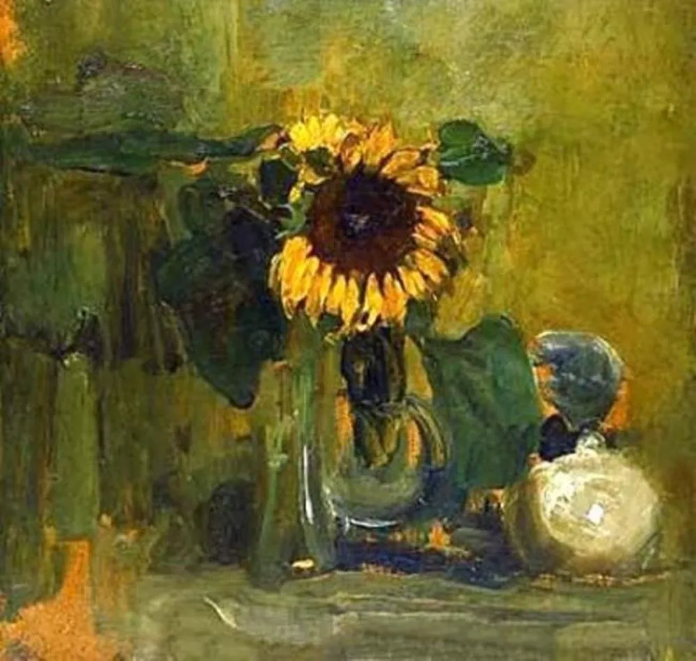 Still Life with Sunflower, by Piet Mondrian, oil, 1907